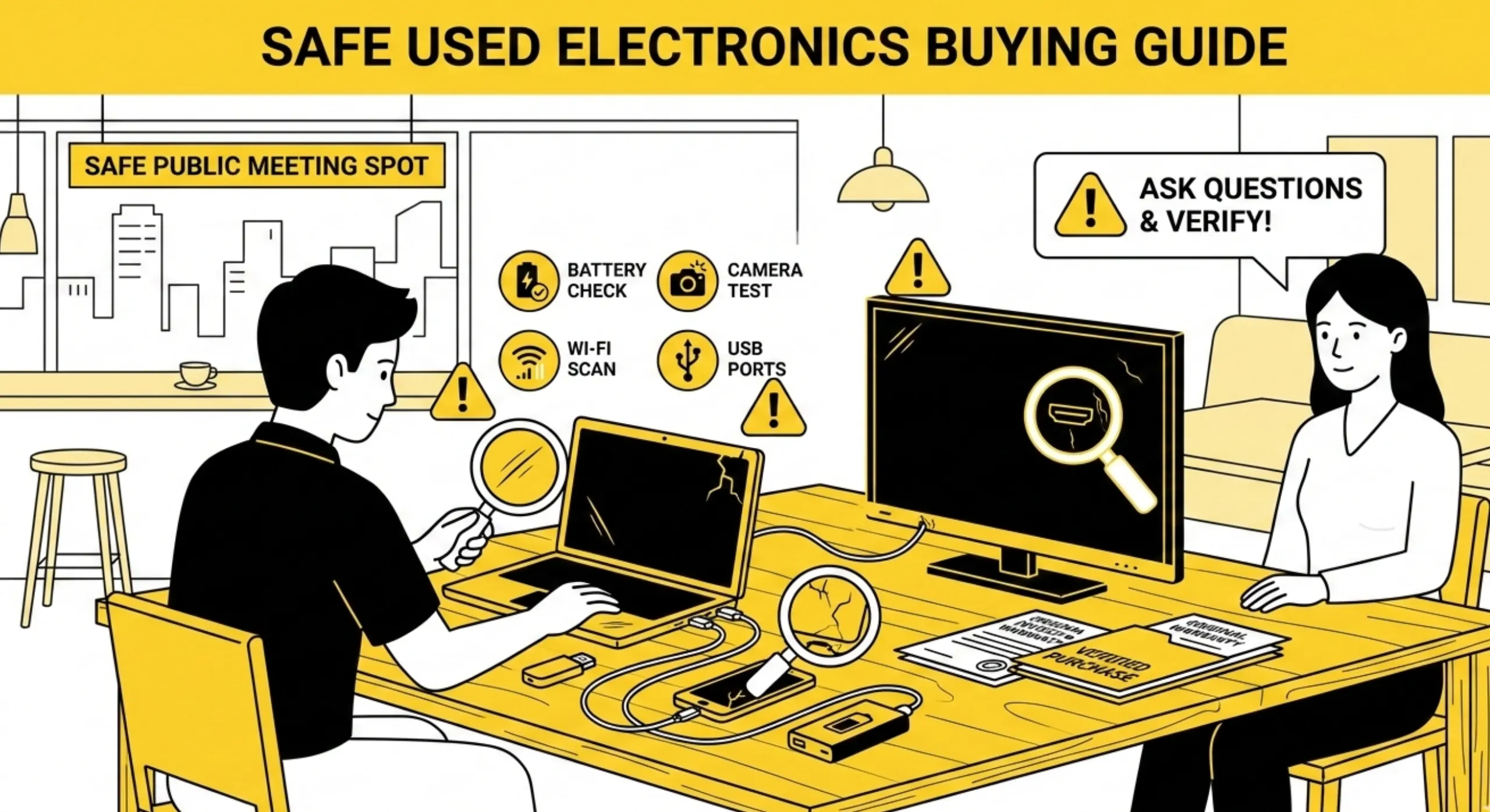 Inspecting physical condition of used electronics before buying